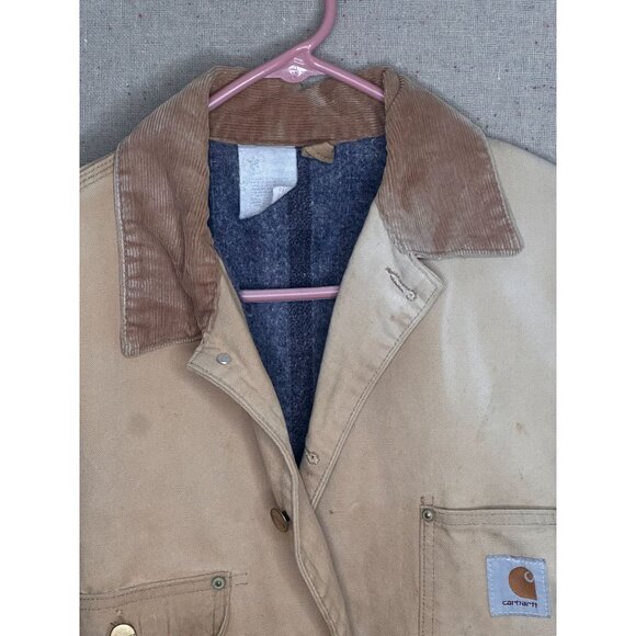Carhartt Chore Coat Tan Mens Workwear Heavy Duty Canvas Blanket Lined Jacket - Picture 3 of 15